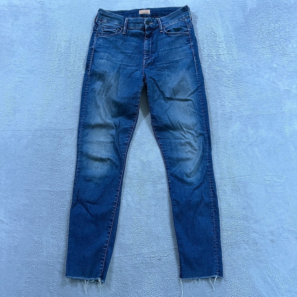 MOTHER High Waisted The Looker Ankle Fray Jeans 26 Blue Denim Frayed Hem Western